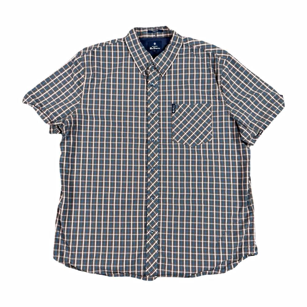 Ben Sherman Plaid Stretch Button-Down Button Up Shirt Short Sleeve XL Pocket